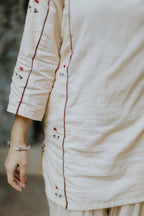 Embroidered Rose Linen Kurta Pajama Set