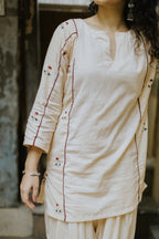 Embroidered Rose Linen Kurta Pajama Set