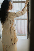 Embroidered Rose Linen Kurta Pajama Set