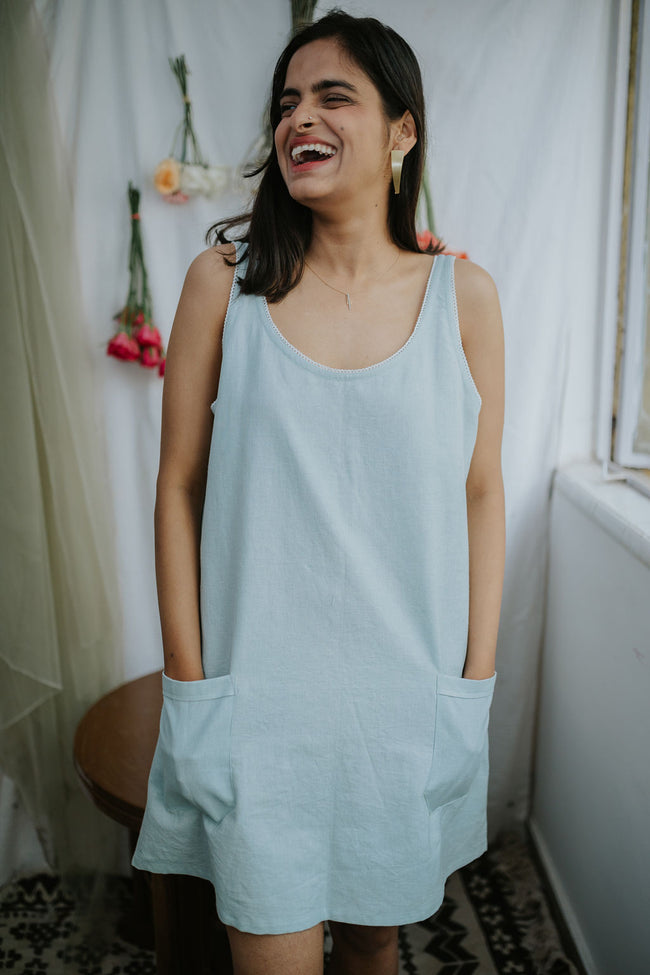 The Sea Pocket Linen Dress Hover Image