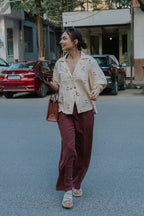 Beige Linen Rose Shirt (Women)