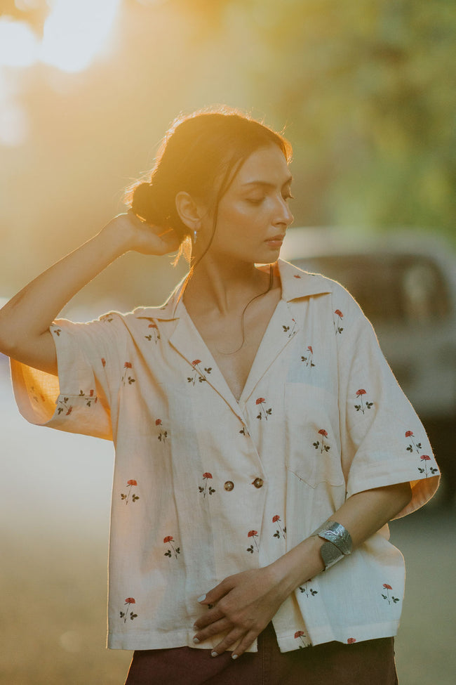 Beige Linen Rose Shirt (Women) Hover Image