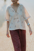 Beige Linen Rose Shirt [UNISEX / SALE]