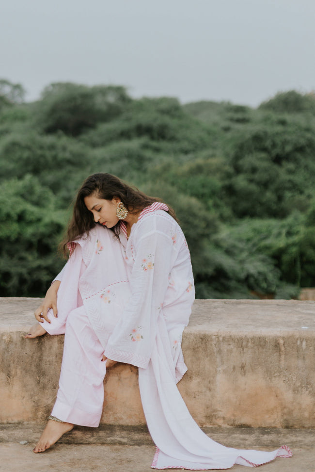 Soft Blush Mul Cotton Kurta Set Main Image