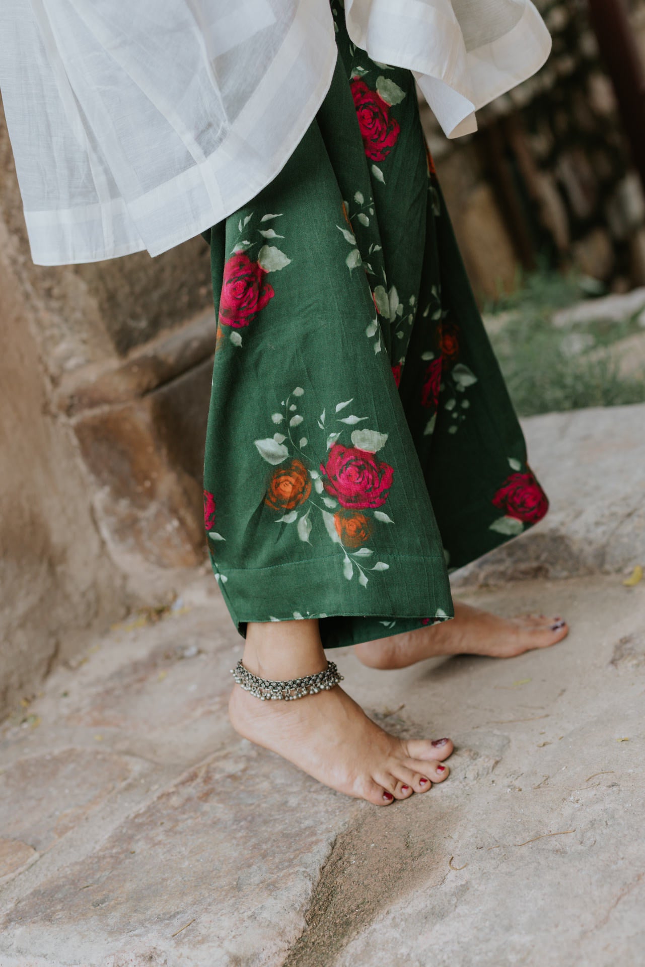 Handpainted Gulmohar Chanderi Farshi Dupatta Set