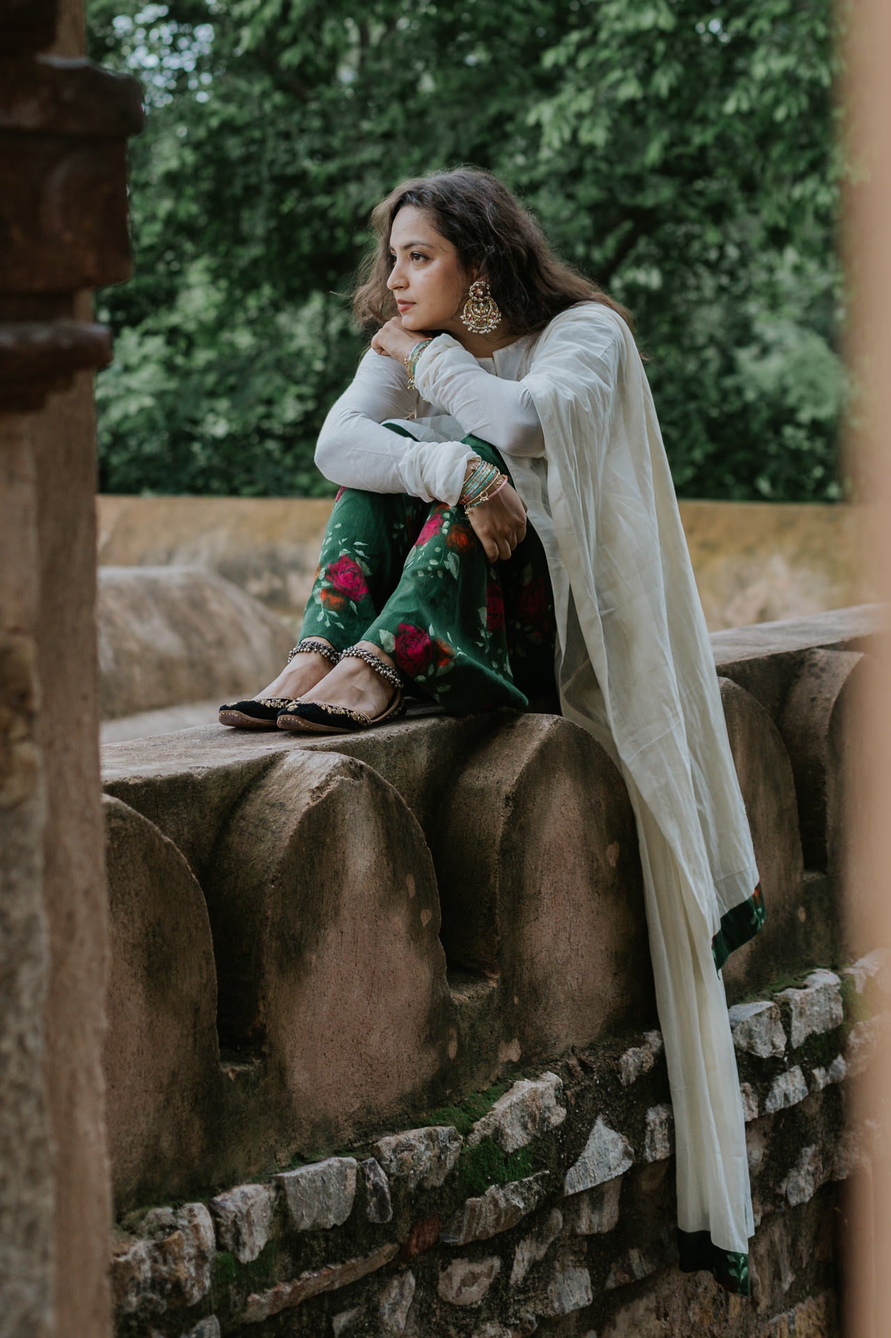 Handpainted Gulmohar Chanderi Farshi Dupatta Set