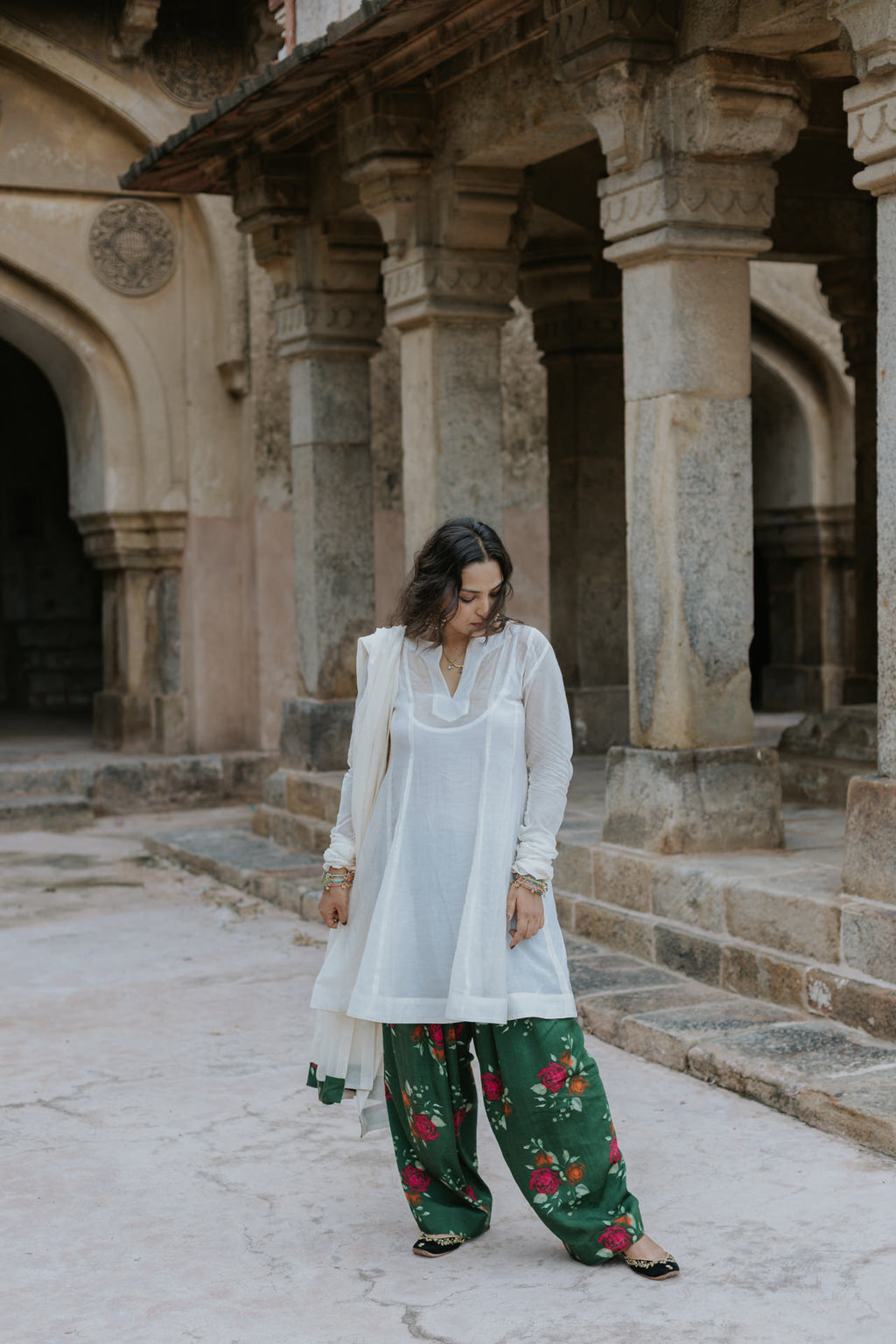 Handpainted Gulmohar Chanderi Farshi Dupatta Set
