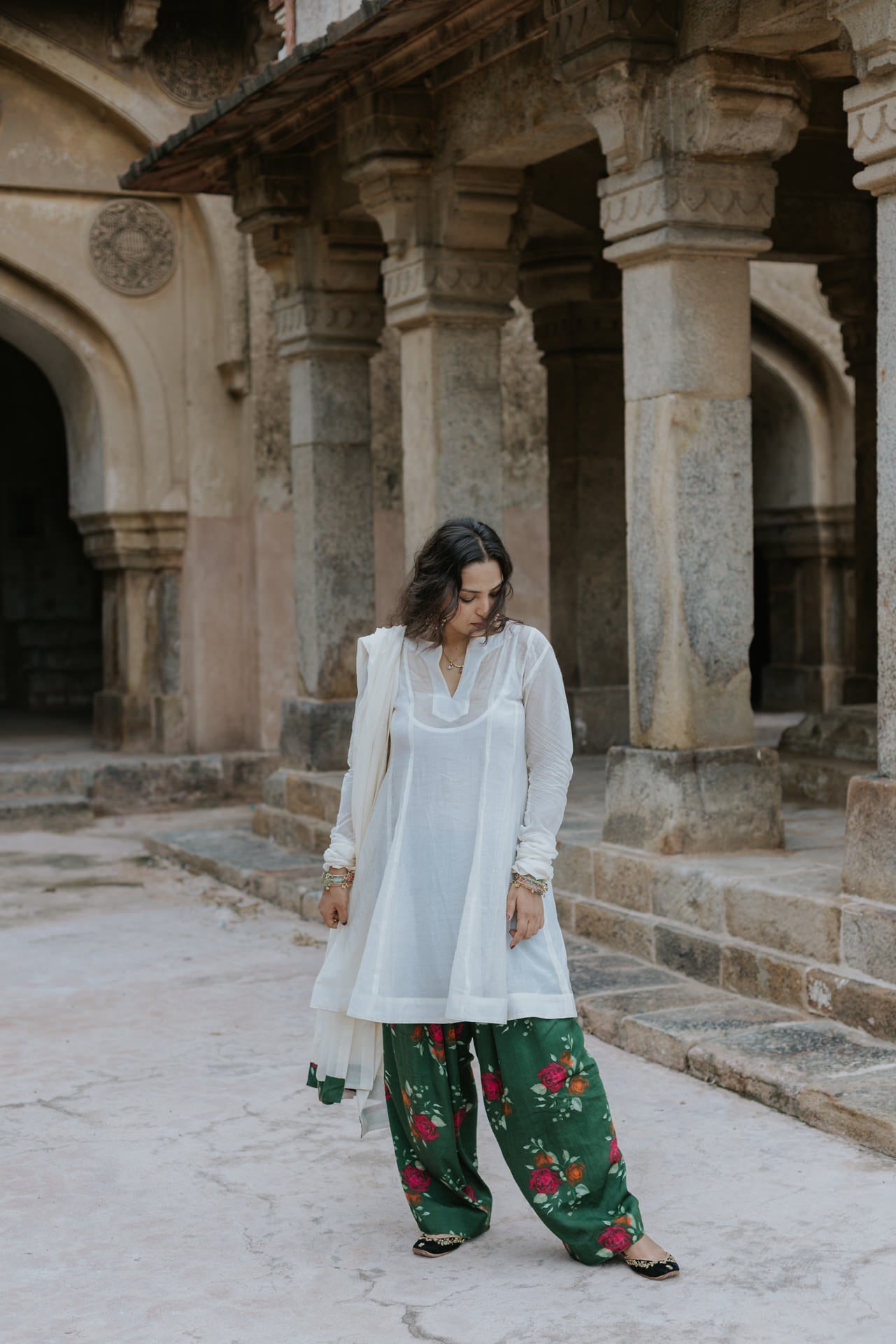 Handpainted Gulmohar Chanderi Farshi Dupatta Set
