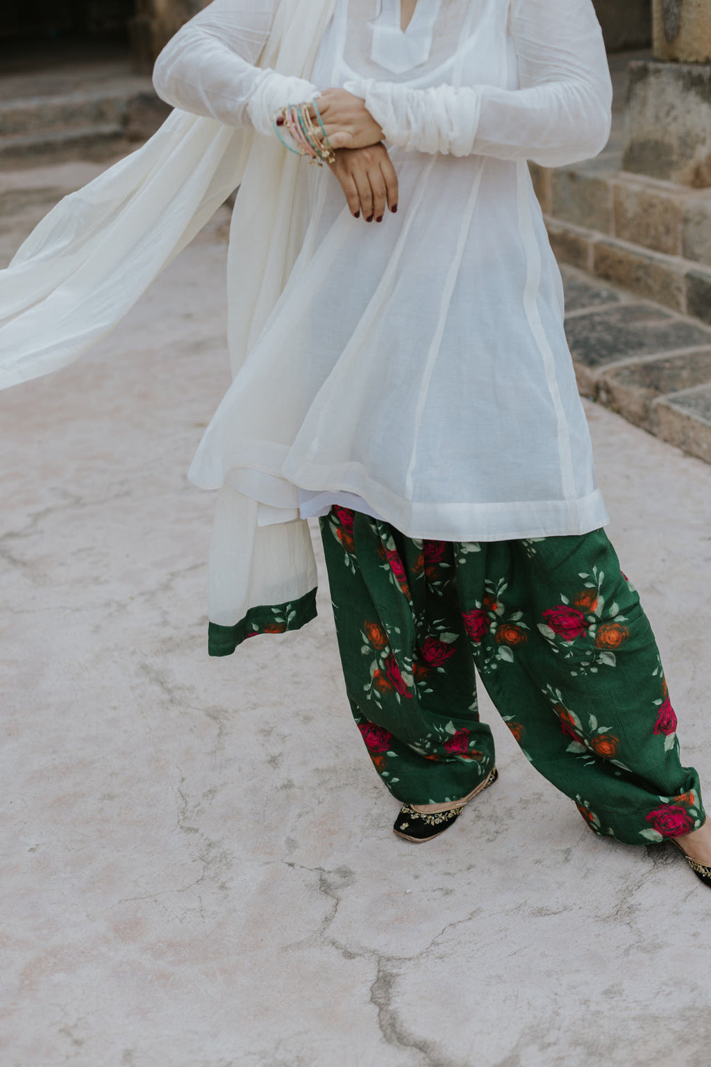 Handpainted Gulmohar Chanderi Farshi Dupatta Set
