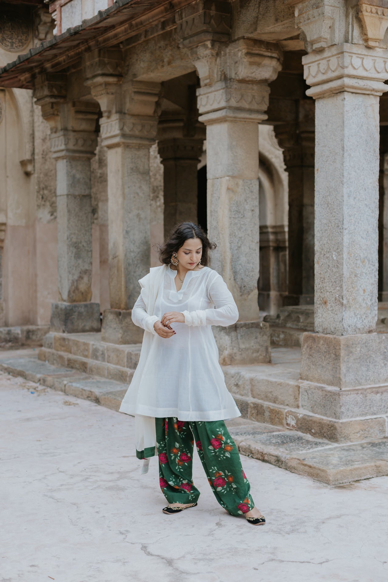 Handpainted Gulmohar Chanderi Farshi Dupatta Set