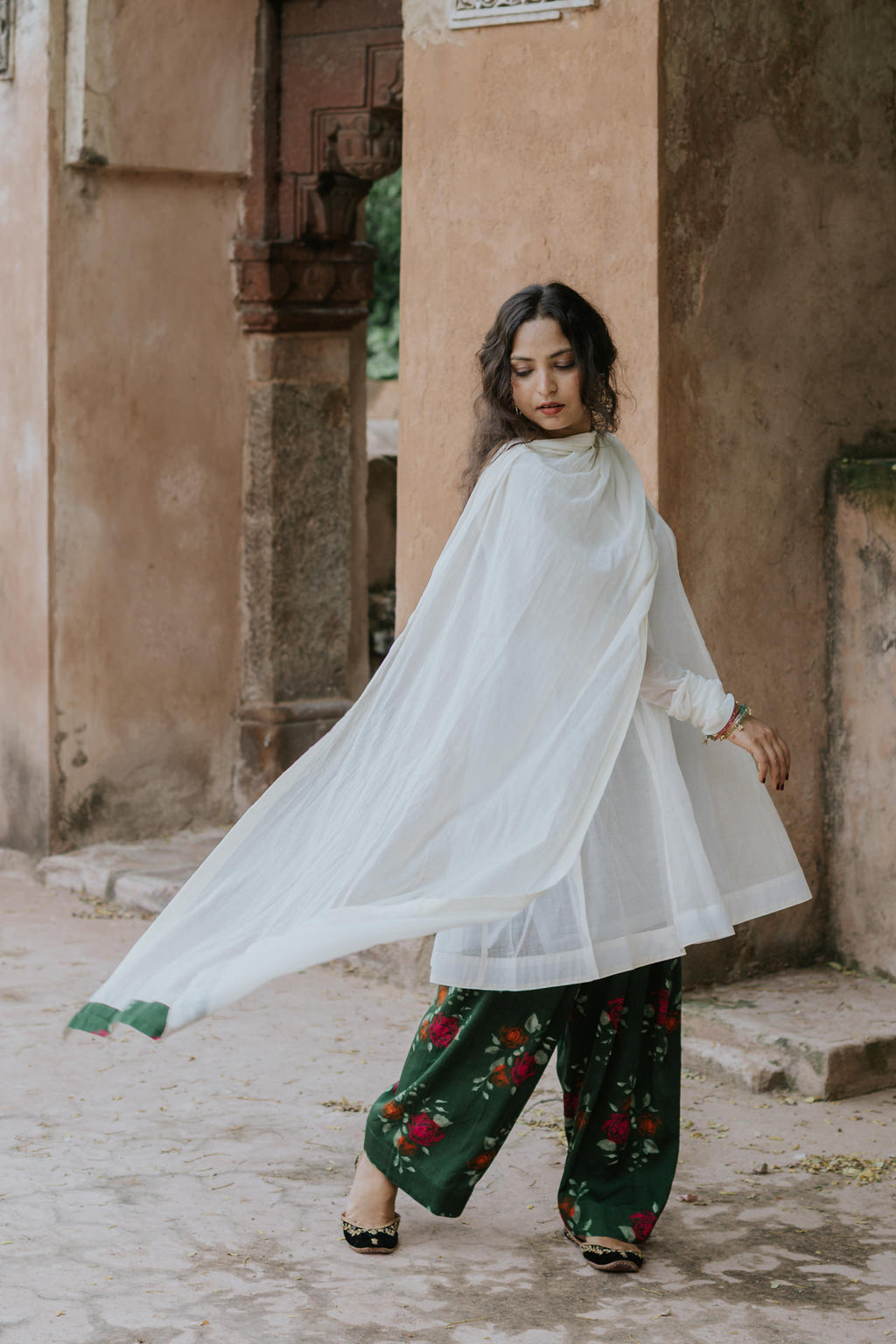 Handpainted Gulmohar Chanderi Farshi Dupatta Set
