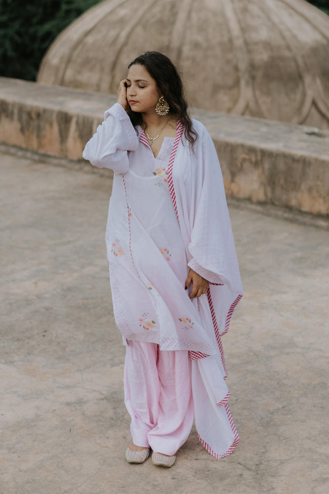 Soft Blush Mul Cotton Kurta Set Hover Image