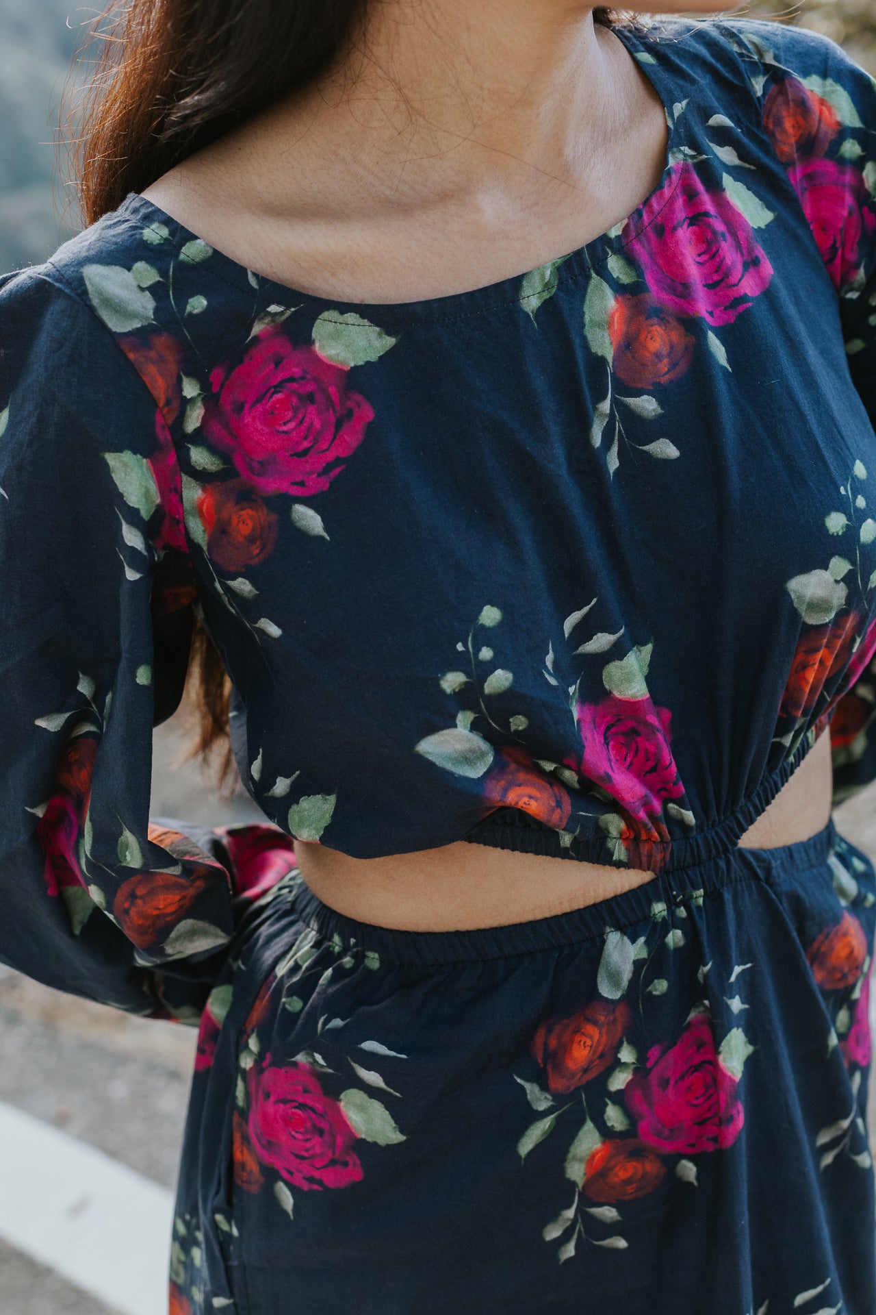Roses on Charcoal Cut Dress