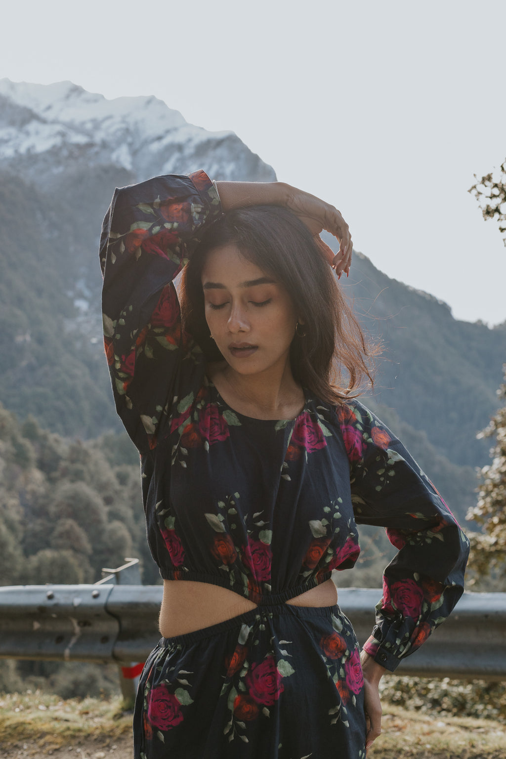 Roses on Charcoal Cut Dress