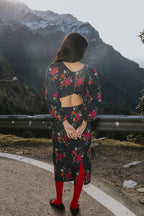 Roses on Charcoal Cut Dress
