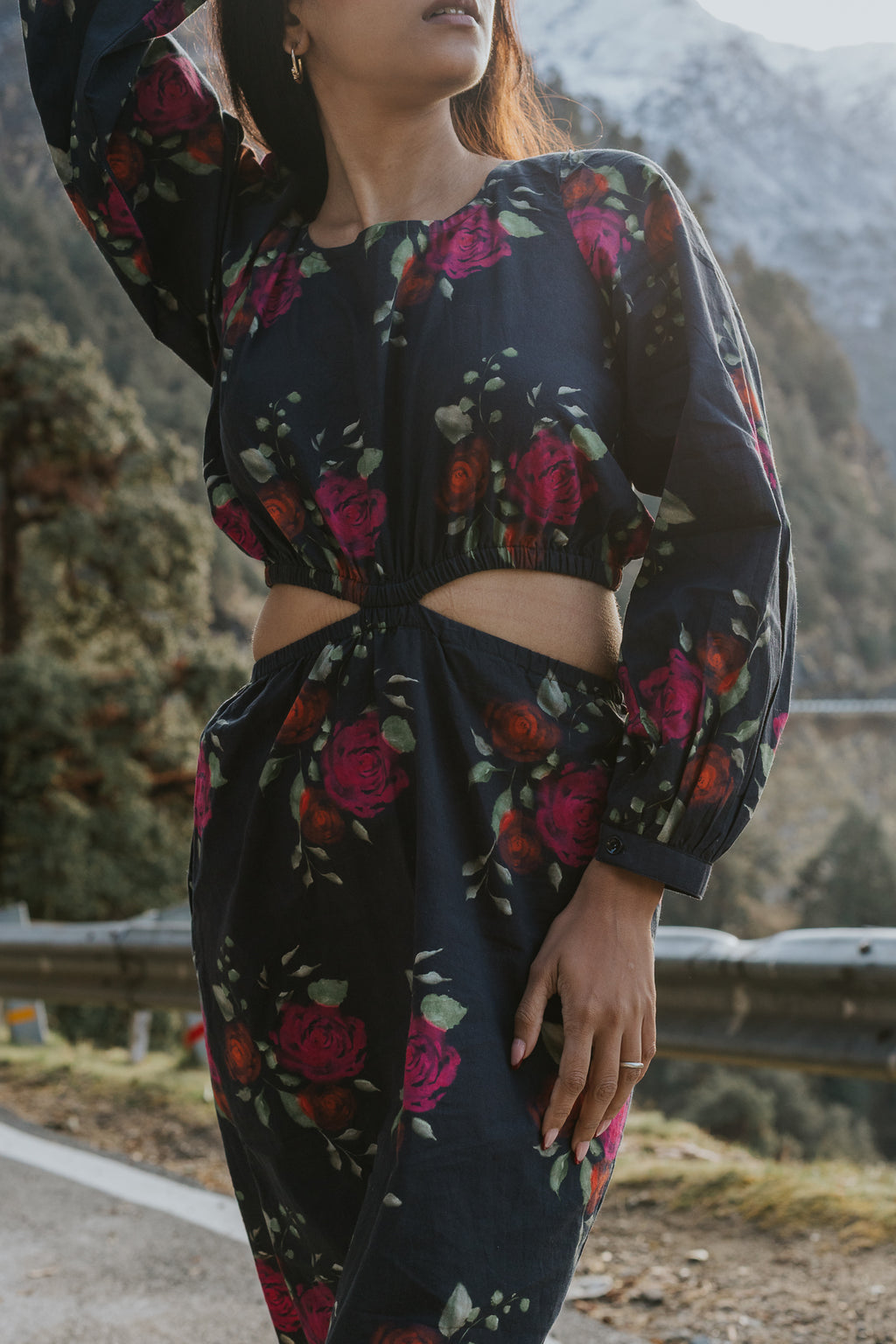 Roses on Charcoal Cut Dress