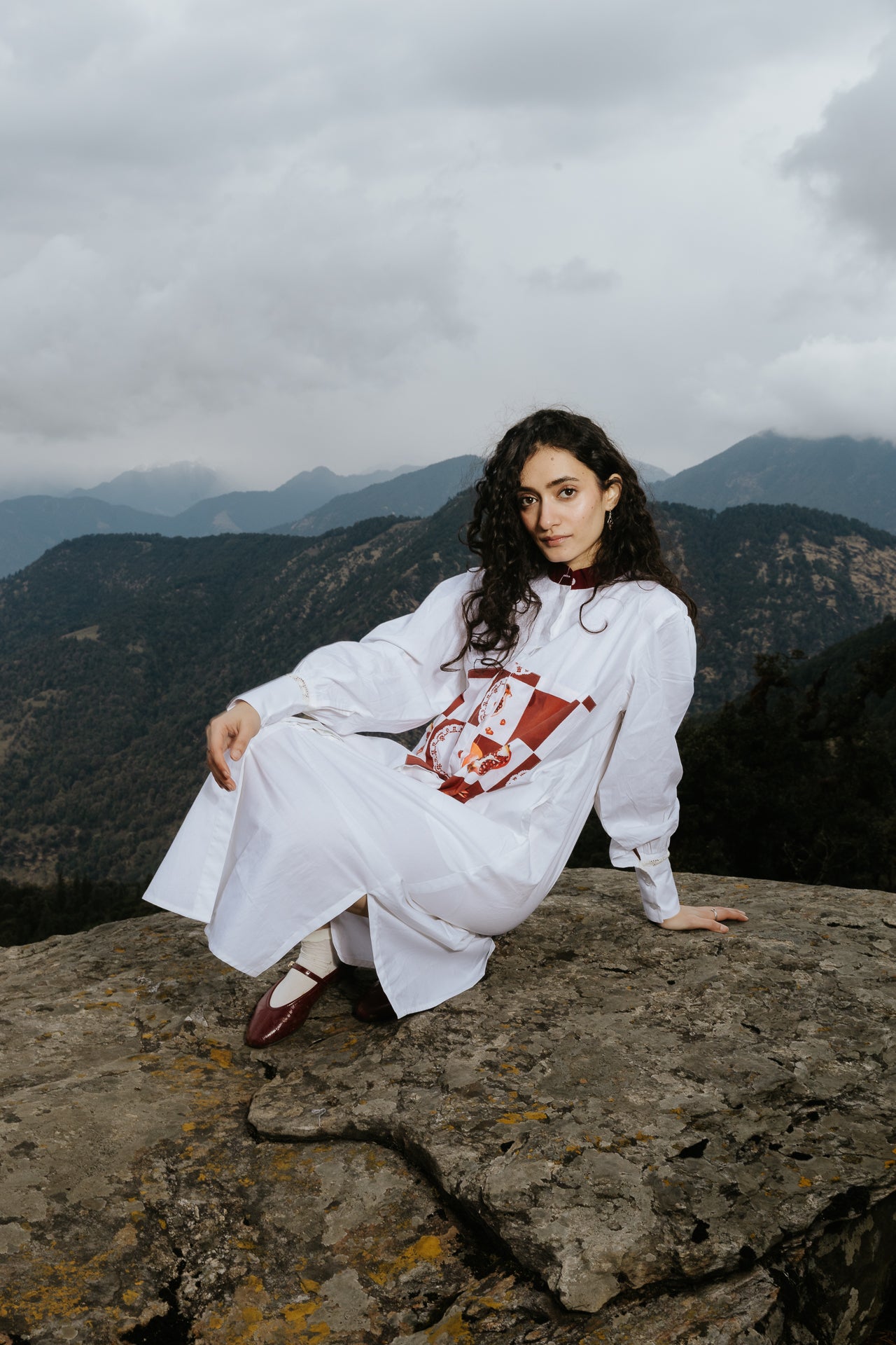 Checkerboard Pomegranate Long Shirt Dress