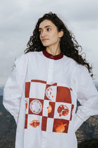 Checkerboard Pomegranate Long Shirt Dress [SALE]