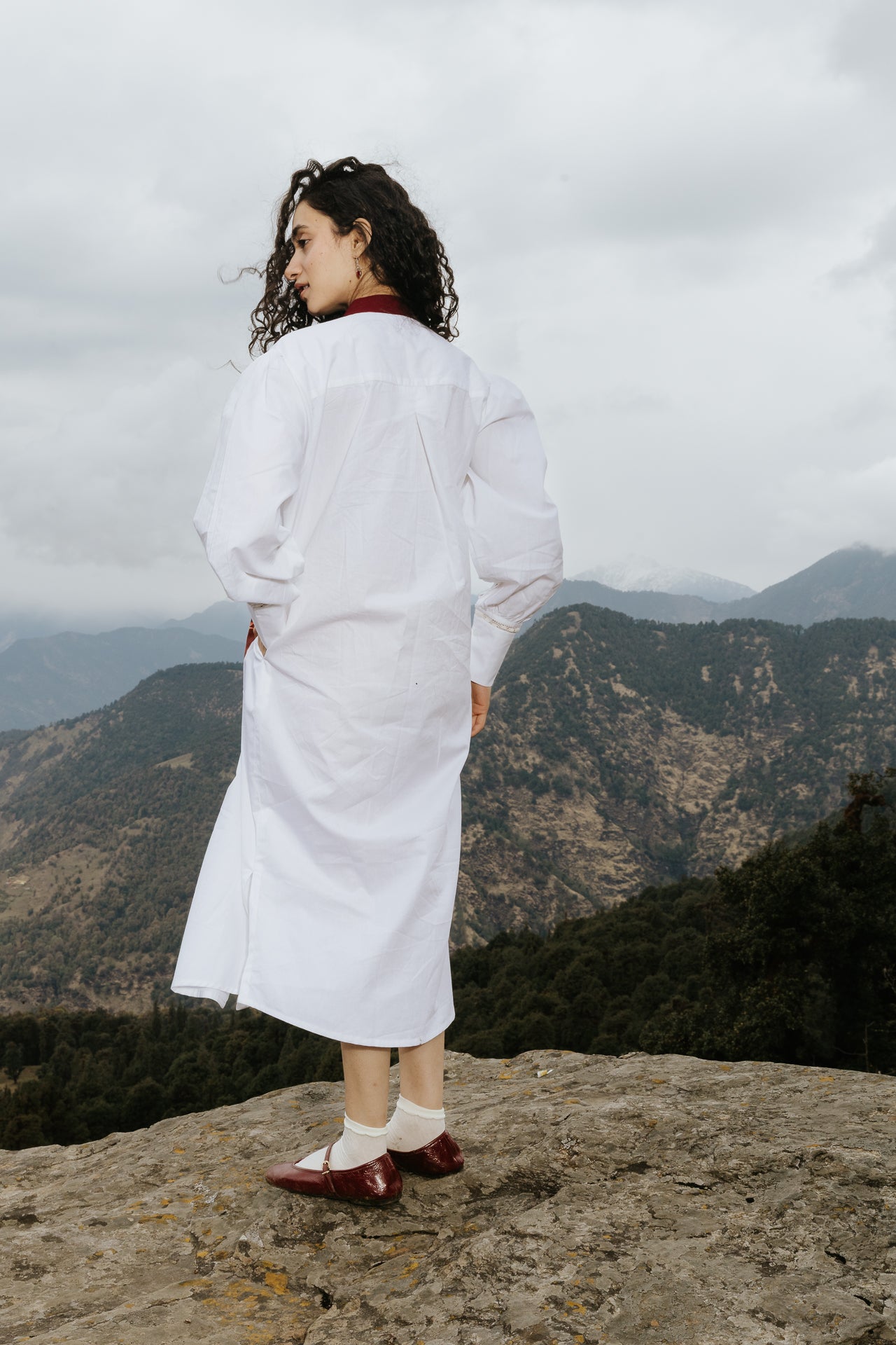 Checkerboard Pomegranate Long Shirt Dress