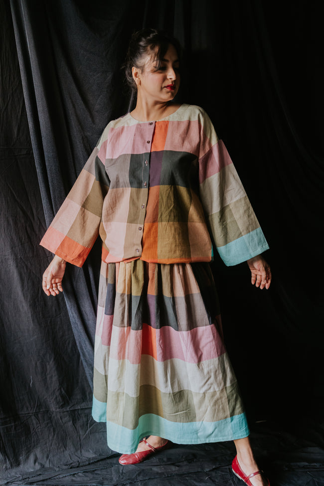 Multicolor Linen Check Cord Set Main Image