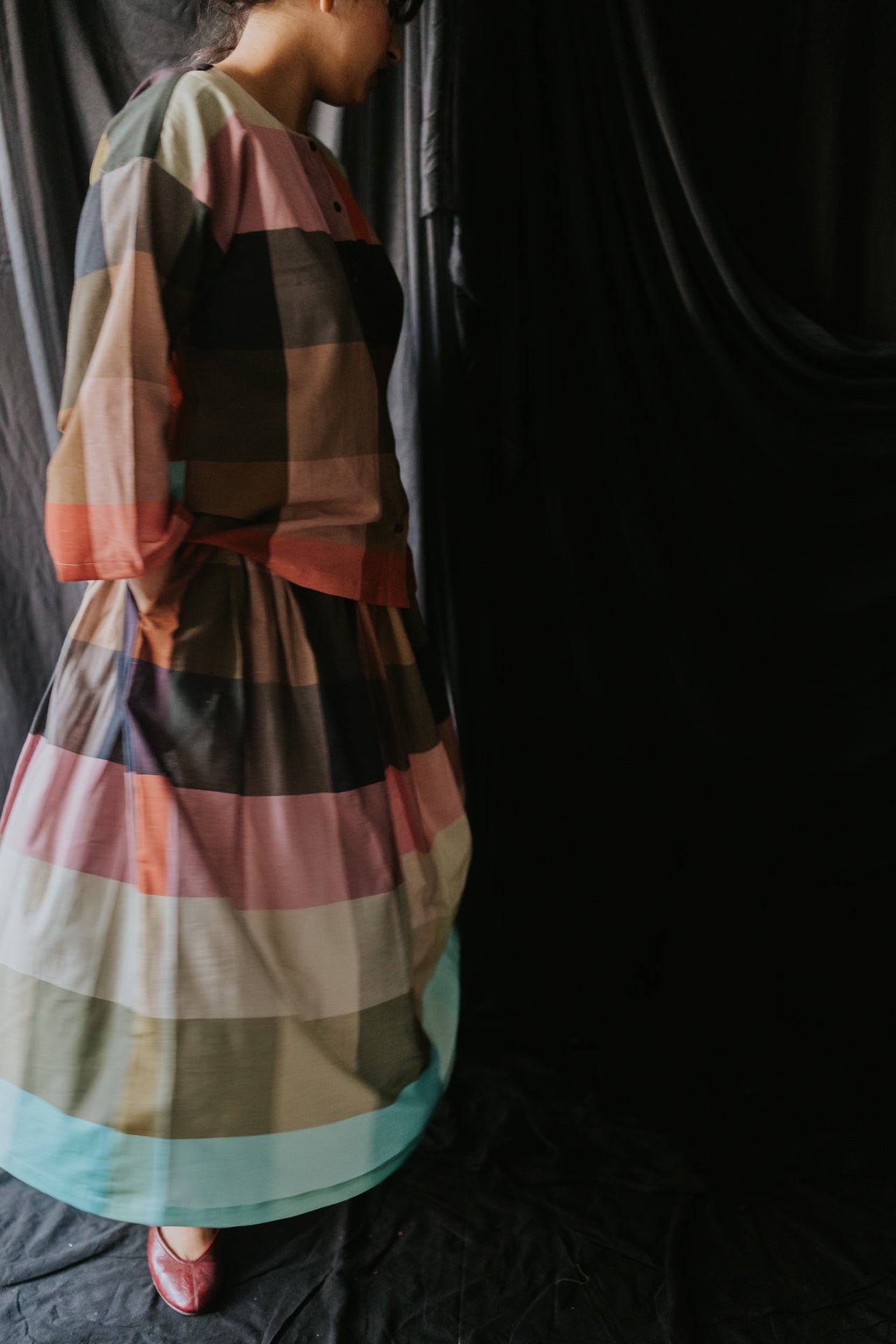 Multicolor Linen Check Skirt