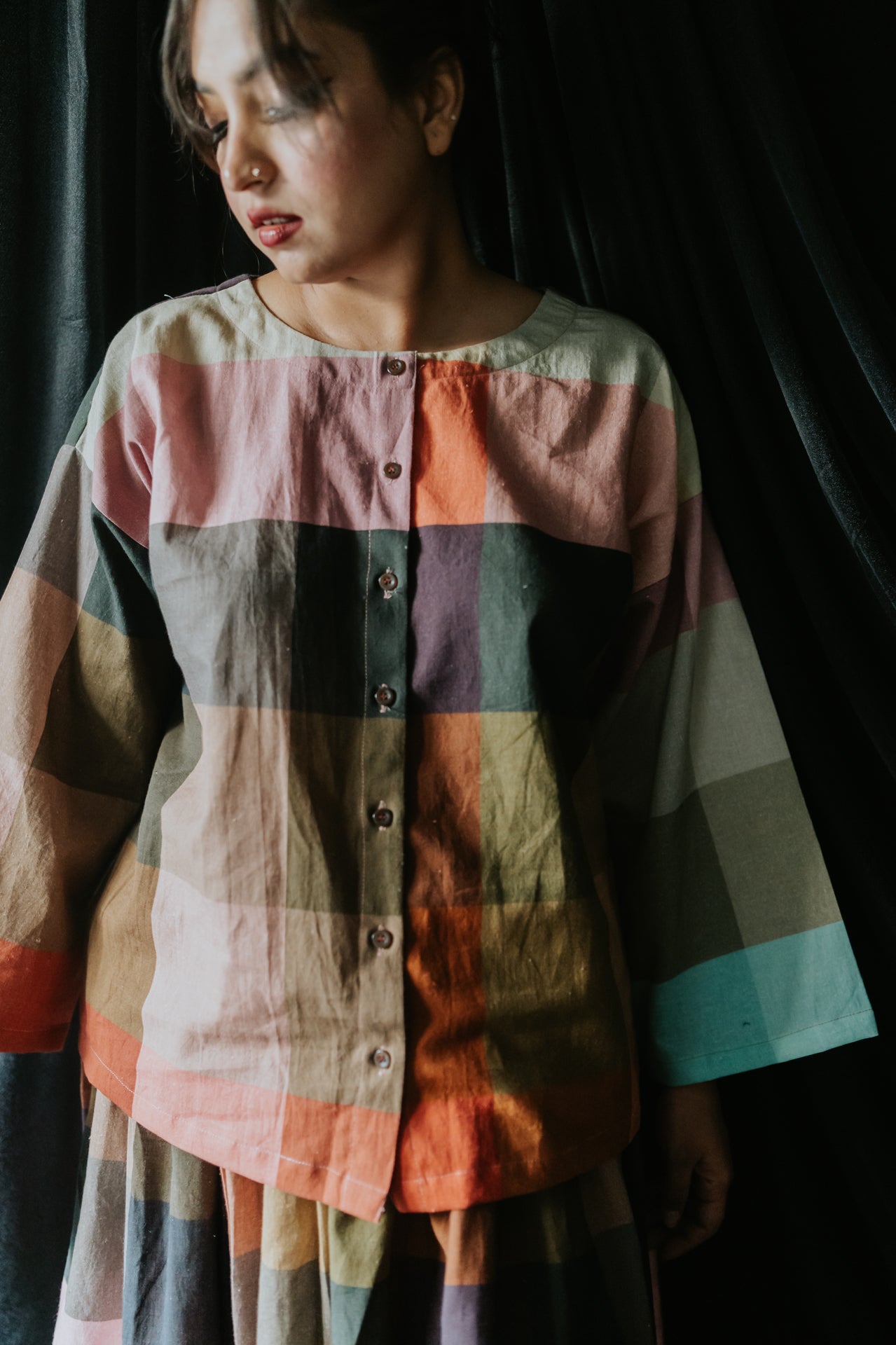 Multicolor Linen Check Cord Set
