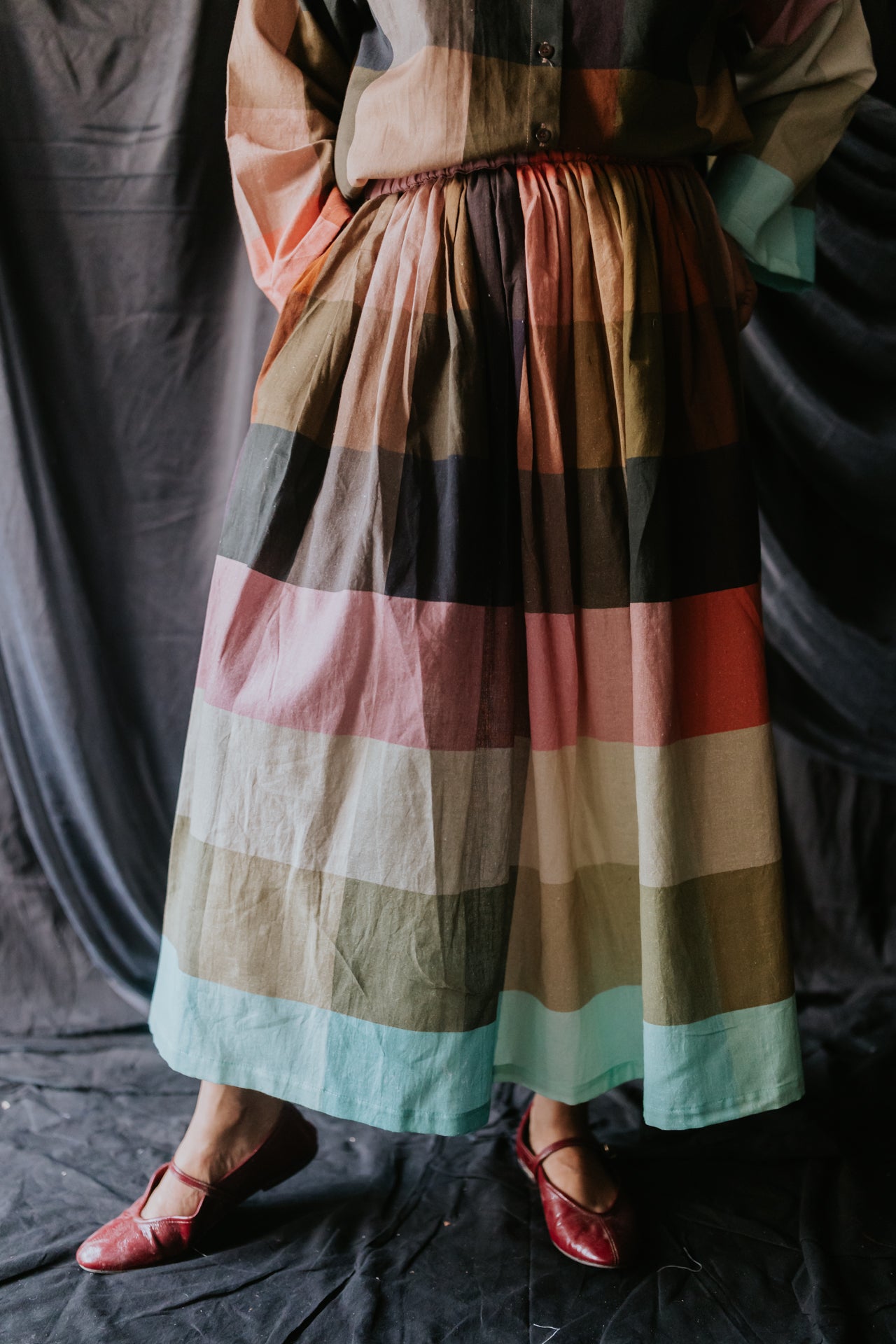 Multicolor Linen Check Skirt