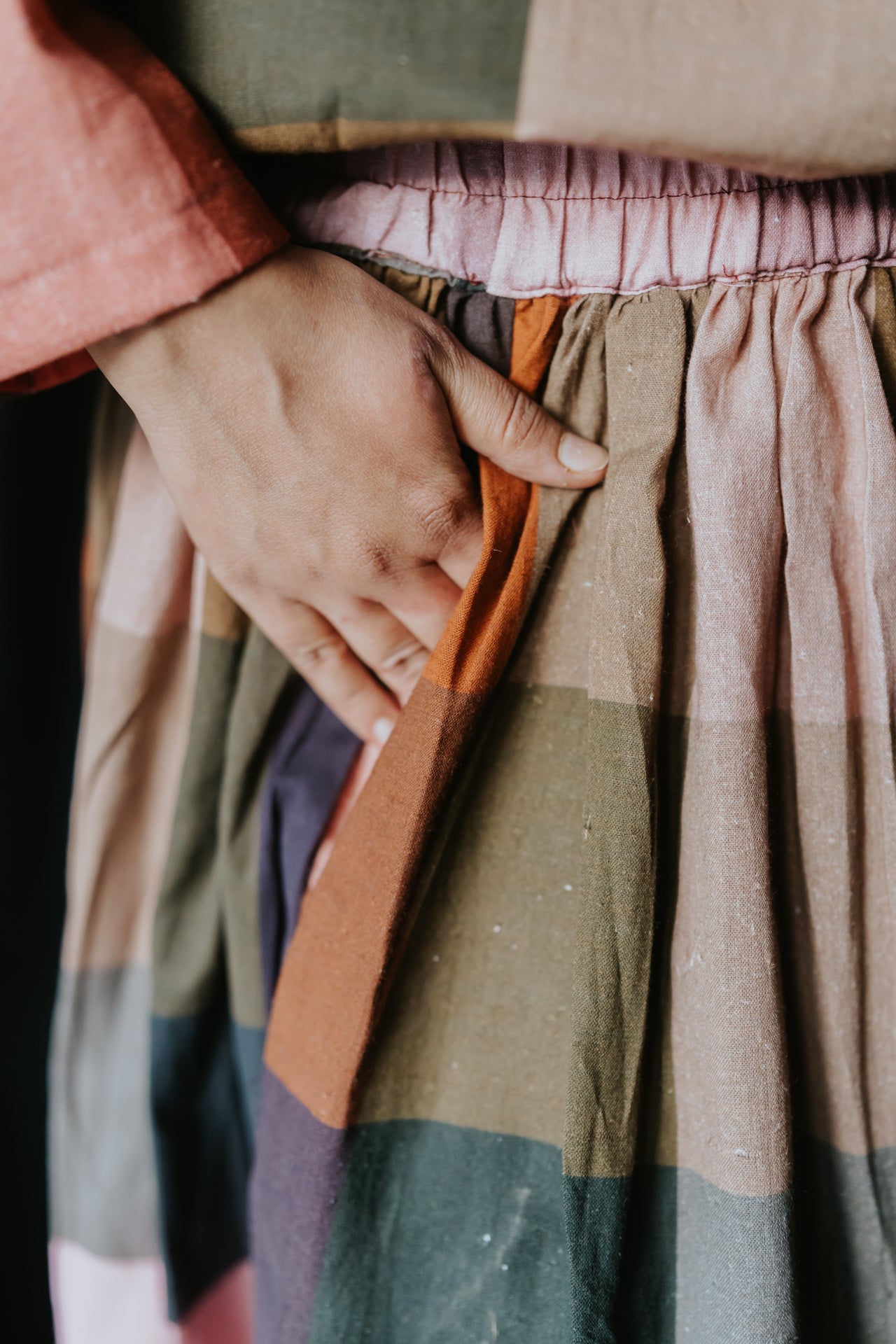 Multicolor Linen Check Skirt