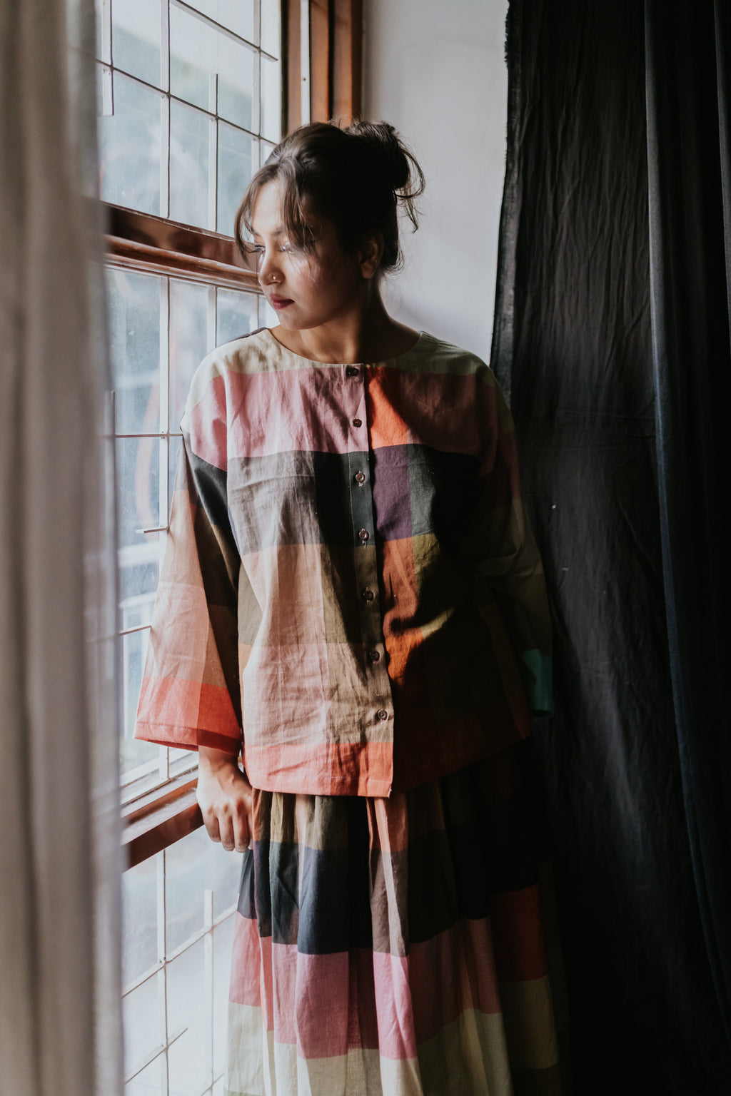 Multicolor Linen Check Shirt