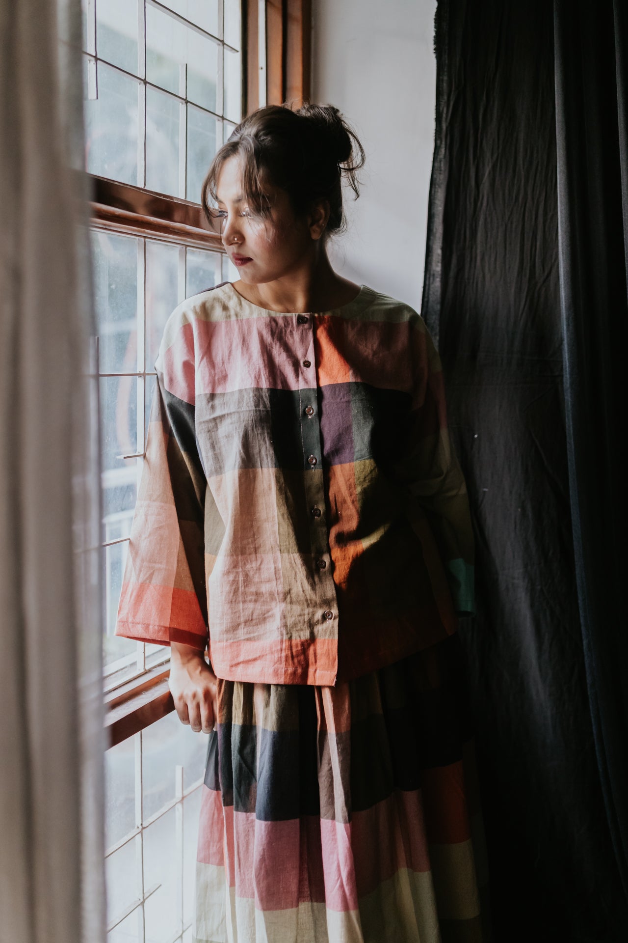 Multicolor Linen Check Shirt