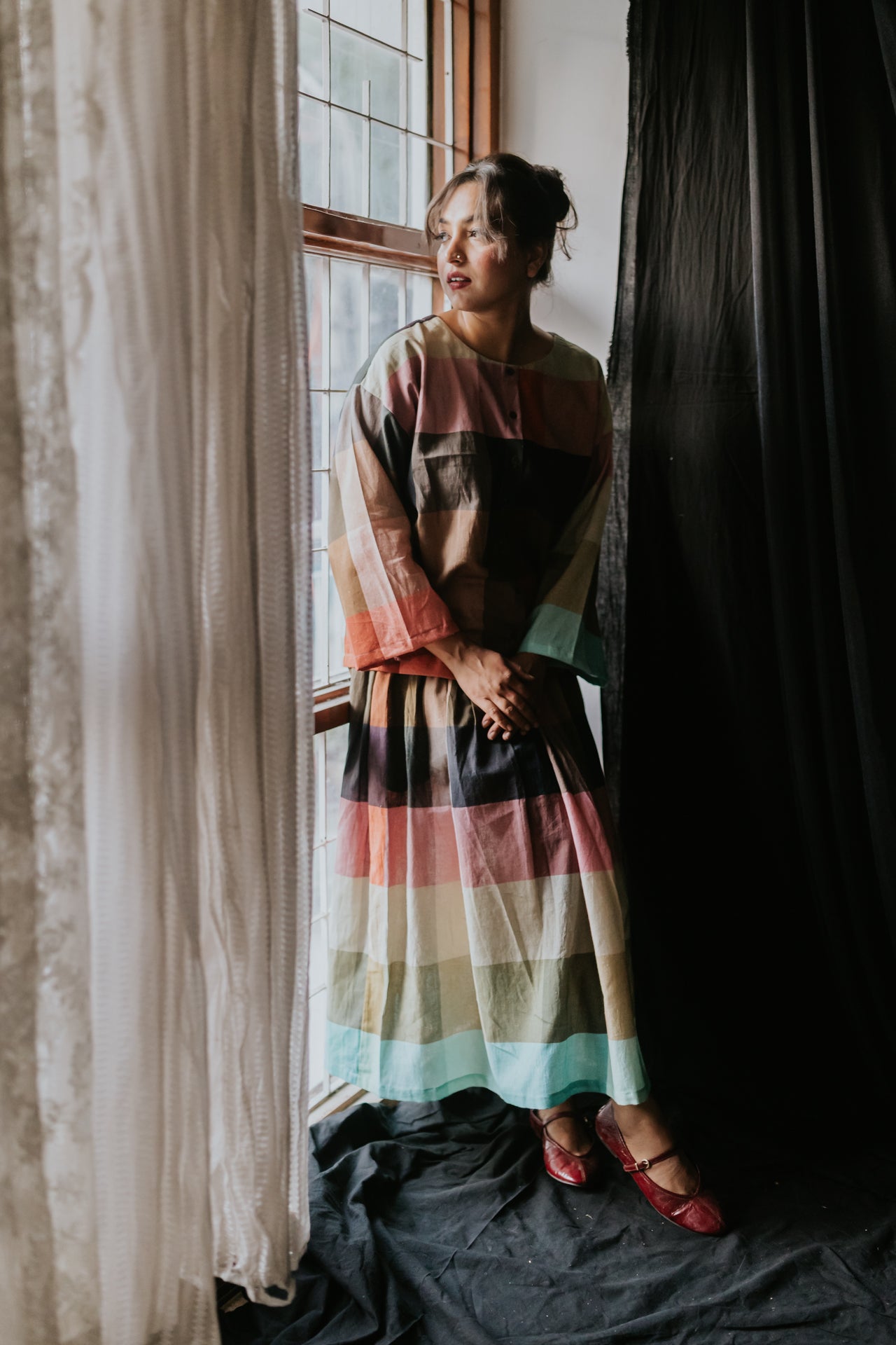 Multicolor Linen Check Cord Set