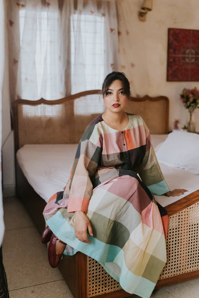Multicolor Linen Check Skirt Main Image