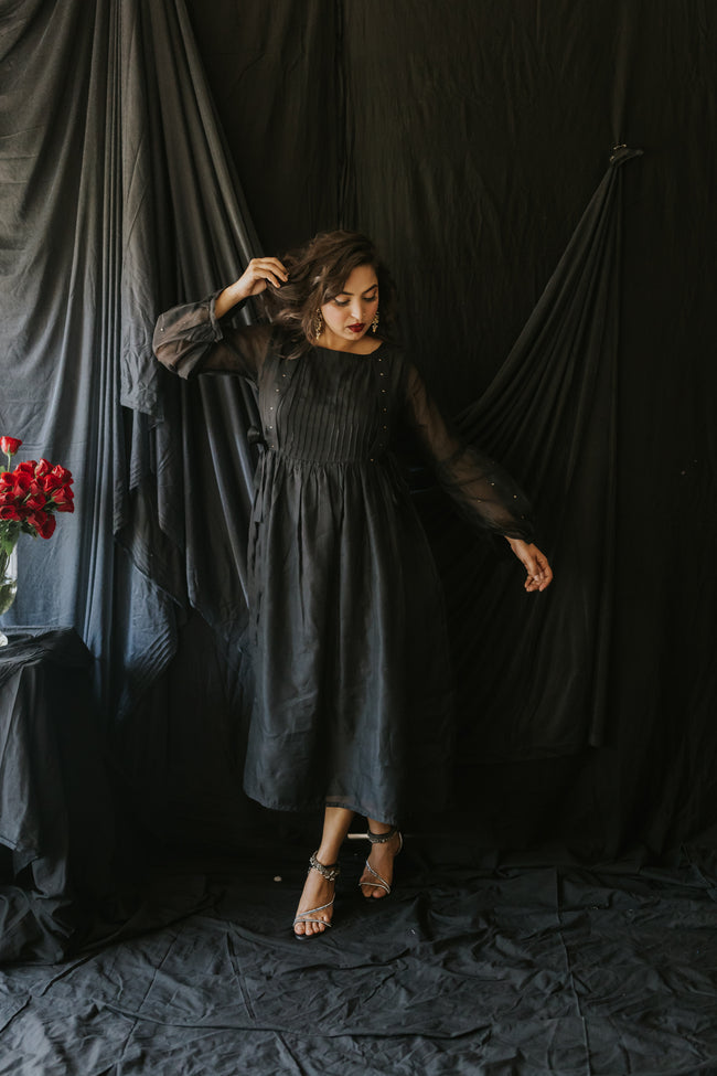 Black Chanderi Sitara Dress Hover Image