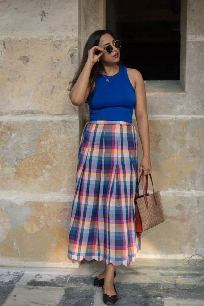Joy Pleated Check Skirt Hover Image