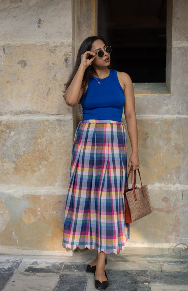 Joy Pleated Check Skirt Hover Image