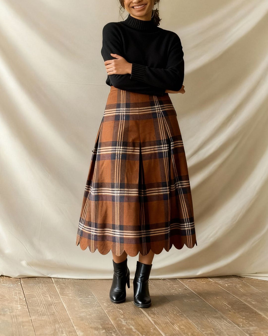 Heritage Plaid Wool Scallop Skirt