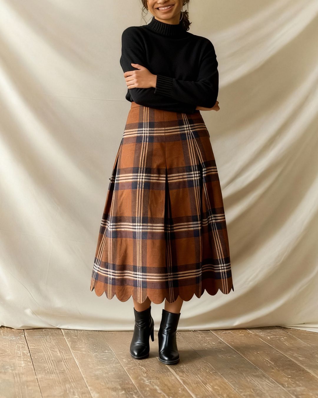 Heritage Plaid Wool Scallop Skirt