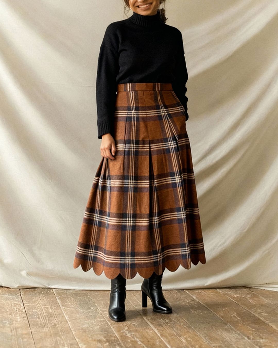 Heritage Plaid Wool Scallop Skirt