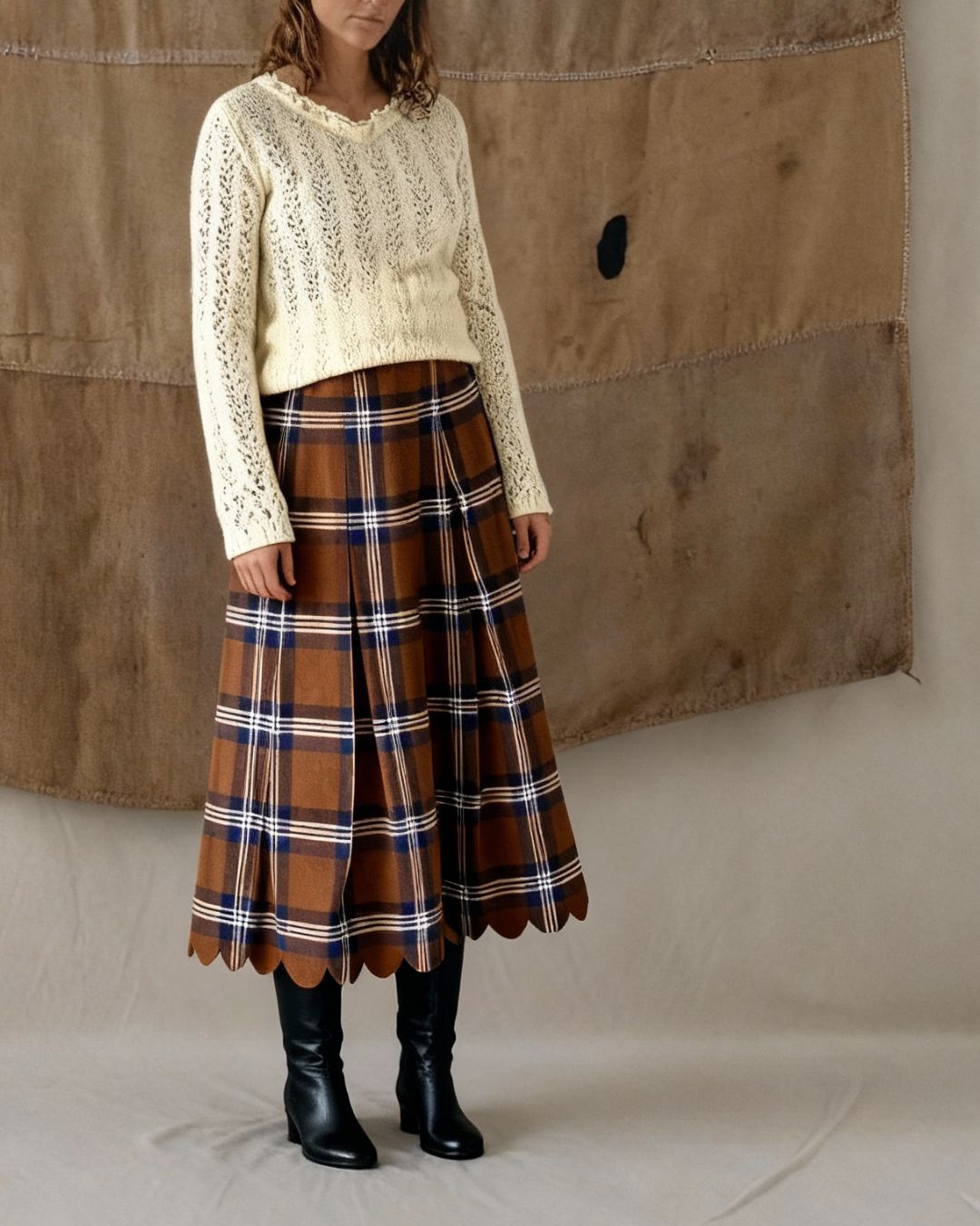 Heritage Plaid Wool Scallop Skirt