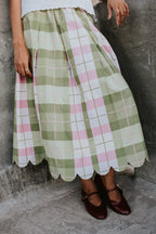 Mint Meadow Check Scallop Skirt