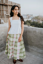Mint Meadow Check Scallop Skirt