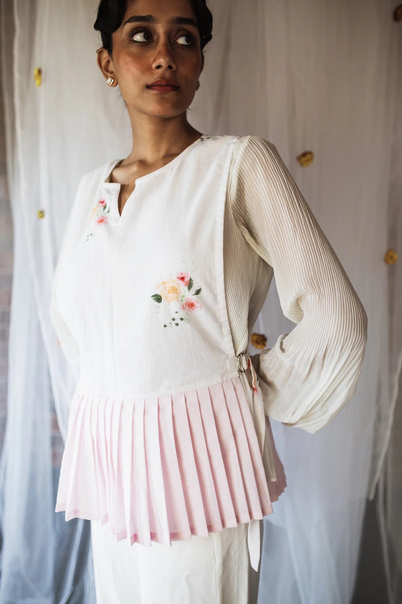 Blush Pleat Bloom Overlay Top