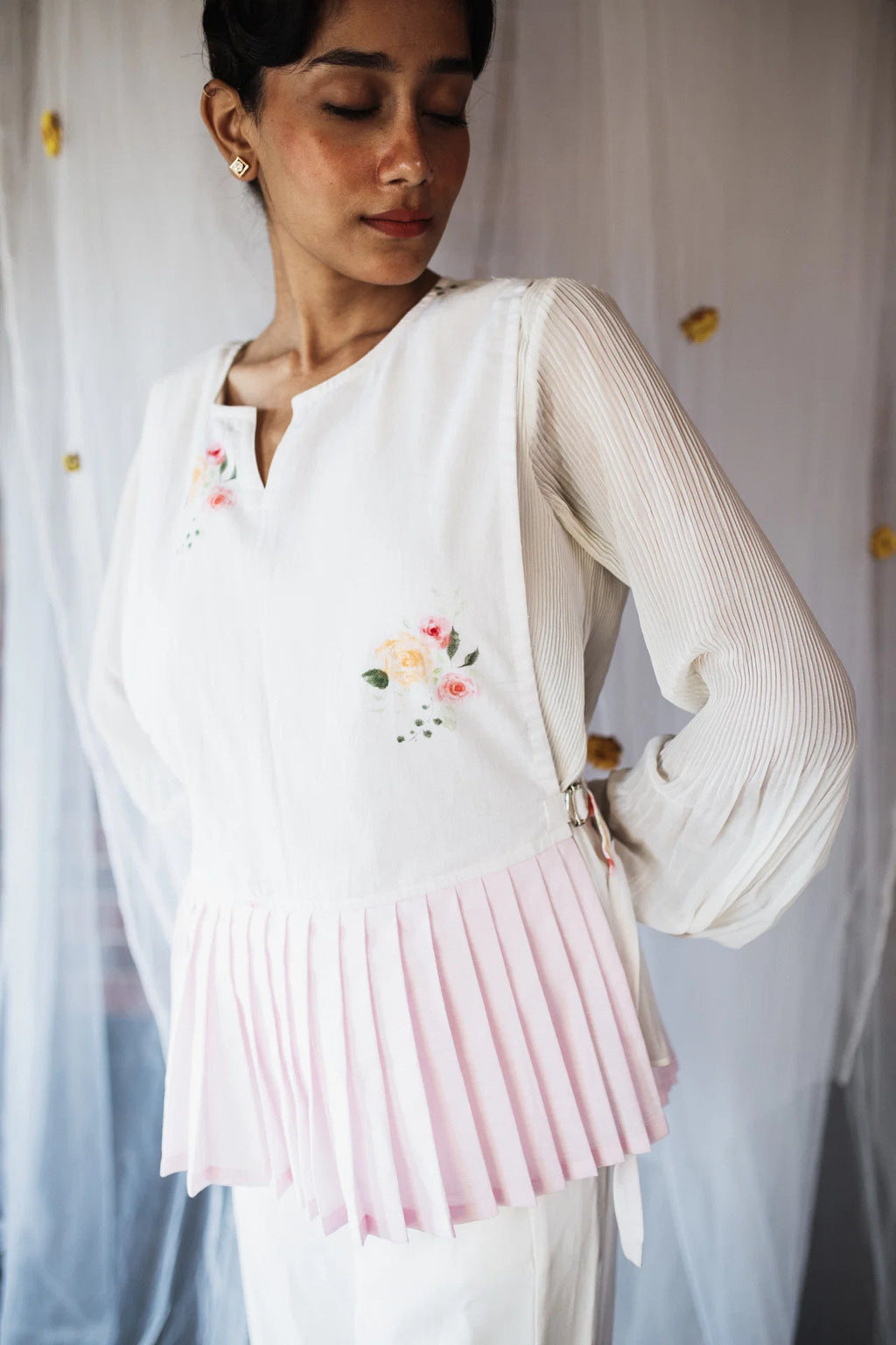 Blush Pleat Bloom Overlay Top