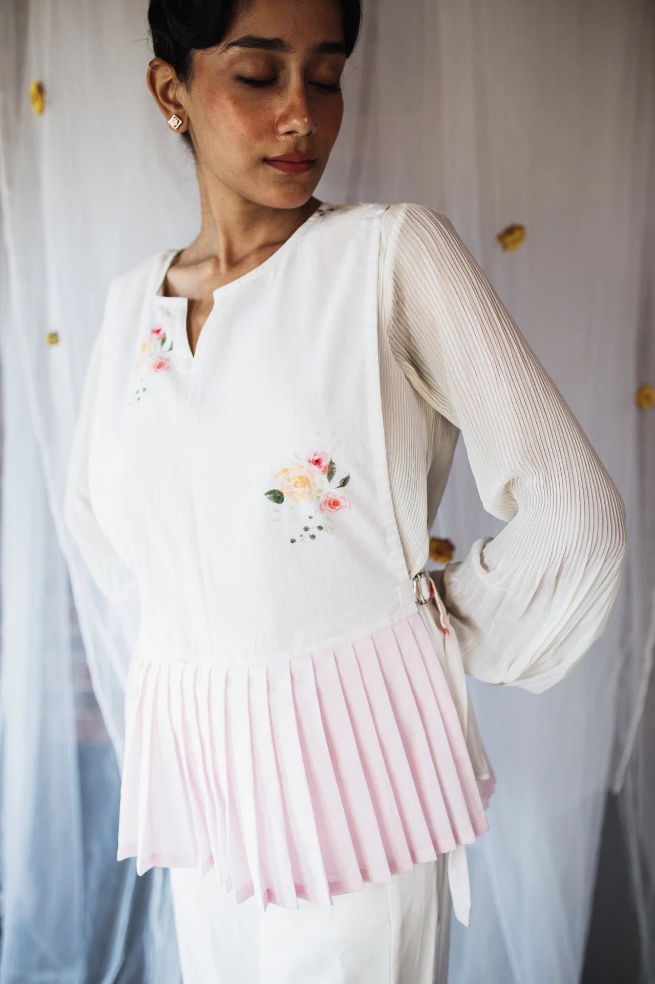 Blush Pleat Bloom Overlay Top