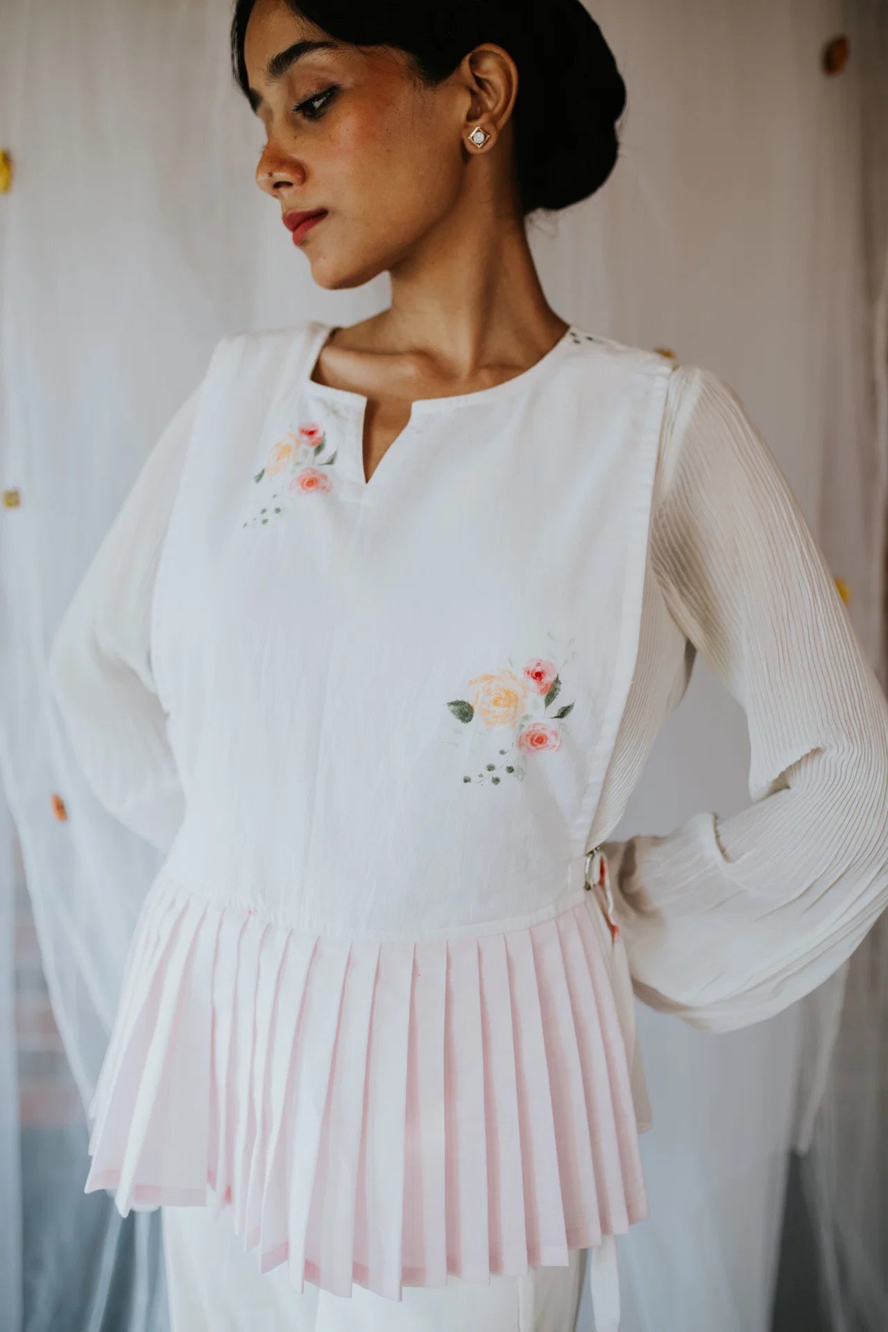 Blush Pleat Bloom Overlay Top