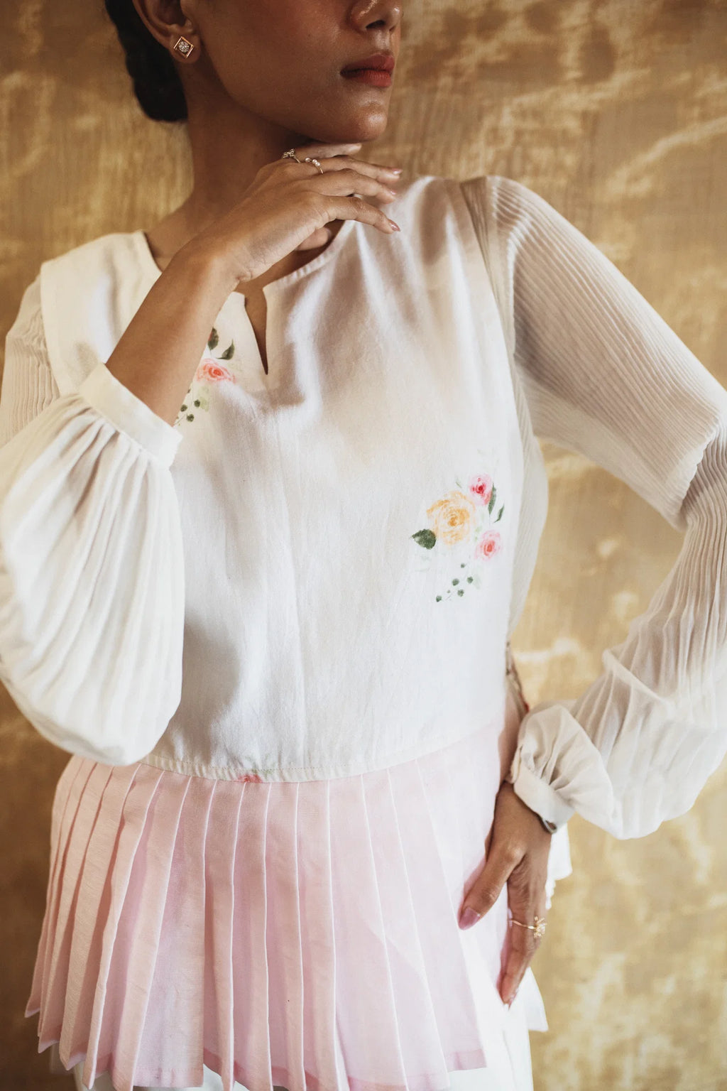 Blush Pleat Bloom Overlay Top