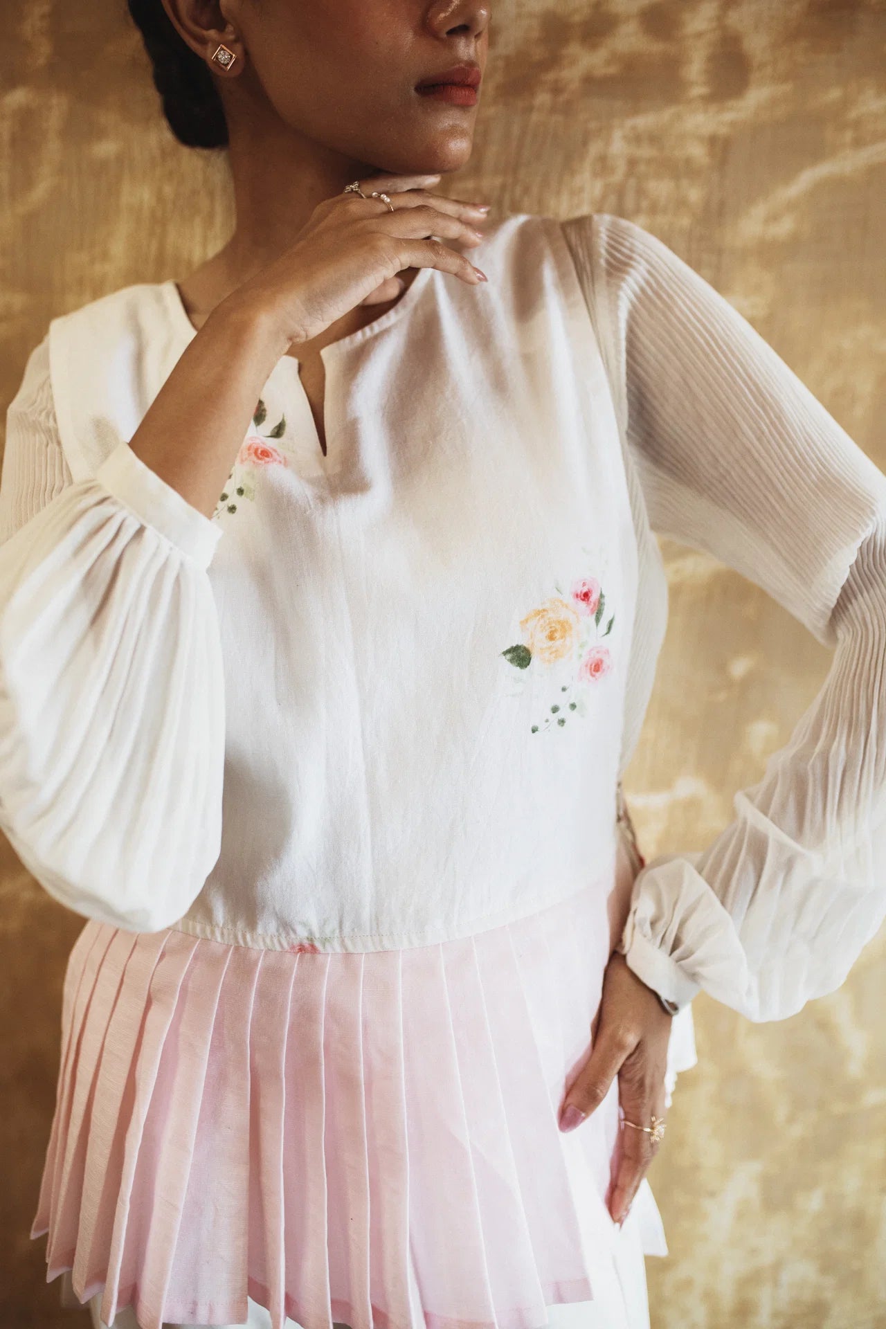 Blush Pleat Bloom Overlay Top