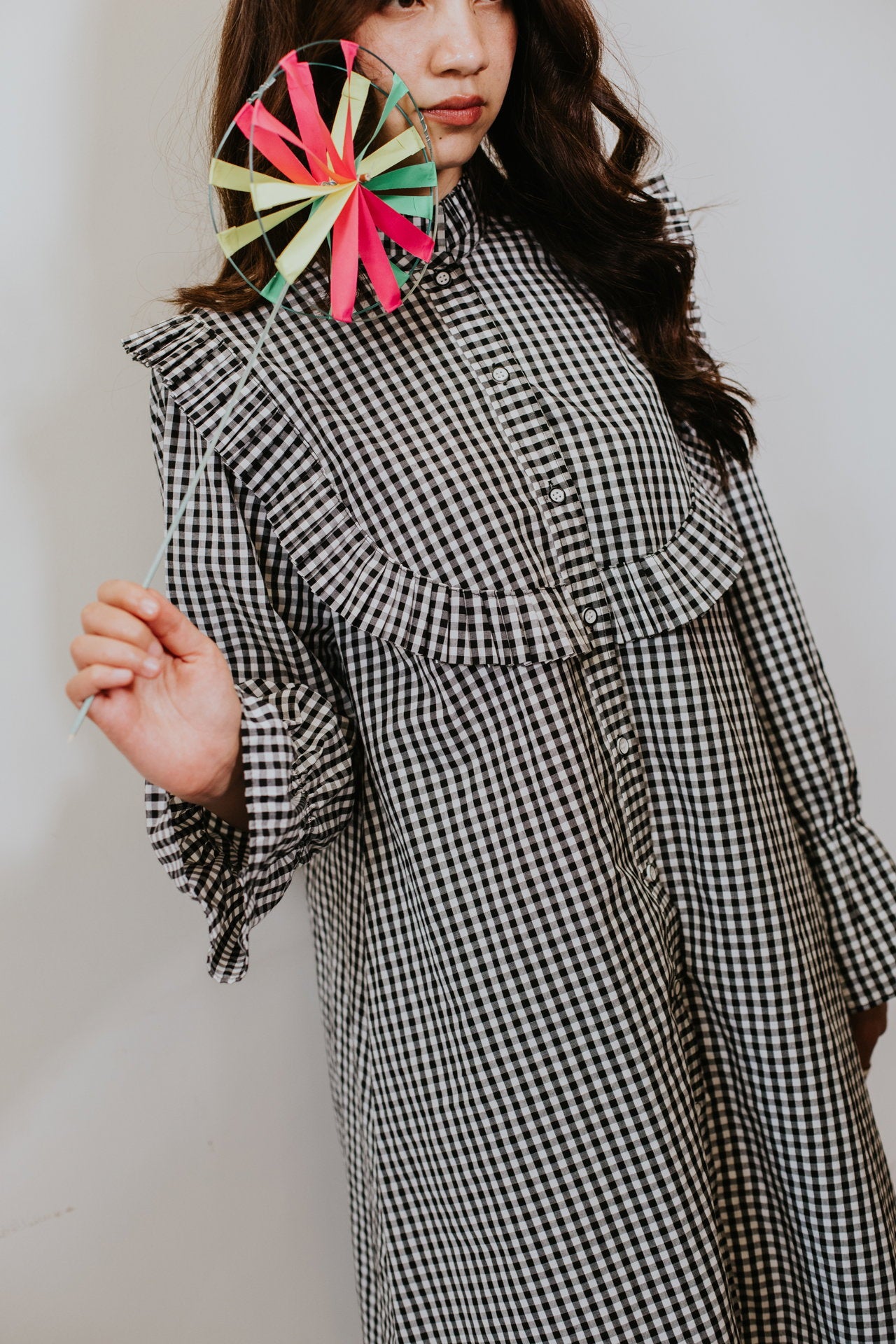Monochrome Gingham Ruffle Dress