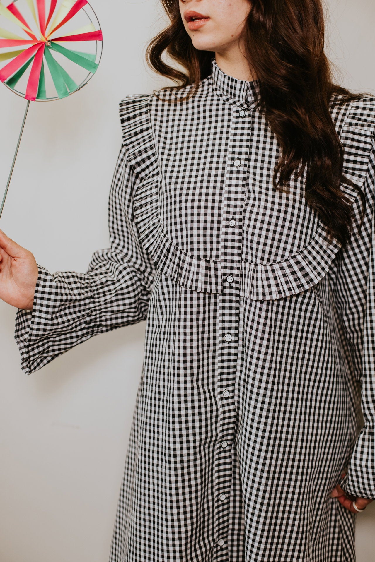 Monochrome Gingham Ruffle Dress