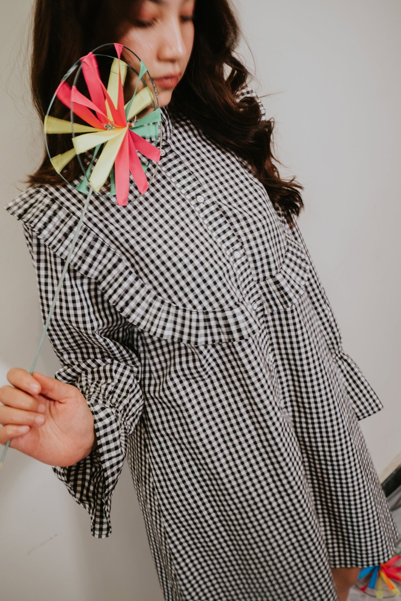 Monochrome Gingham Ruffle Dress
